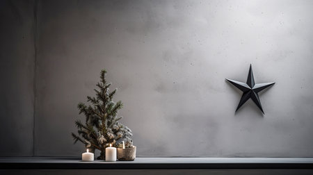 ai generated illustration christmas ornament star and bell agaist gray wall with copy spaceの素材