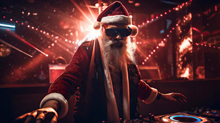 ai generated illustration Santa Claus as a crazy synthwave DJ.の素材