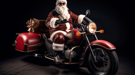 ai generated illustration santa claus on motorcycle in christmas nightの素材