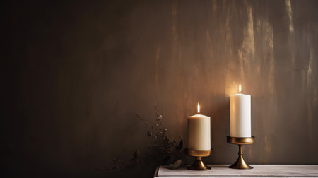 ai generated illustration A Glowing Celebration with Decorated Christmas Candles on the Tableの素材