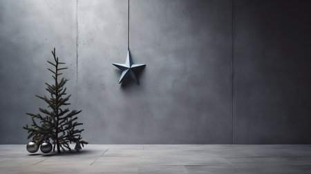ai generated illustration christmas ornament star and bell agaist gray wall with copy spaceの素材