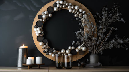 ai generated illustration christmas Wreath on the wall and art decor on the tableの素材