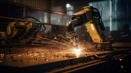 ai generated illustration close-up of spot welding robot with sparks flyingの素材