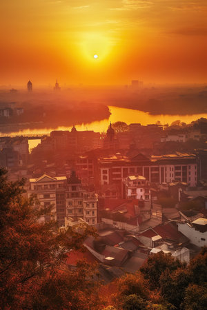 ai generated illustration City Sunset Backgroundの素材