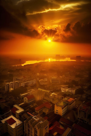 ai generated illustration City Sunset Backgroundの素材