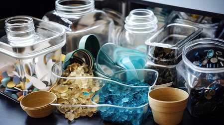 ai generated illustration plastic and glasses recycle itemの素材