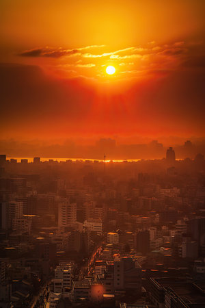 ai generated illustration City Sunset Backgroundの素材