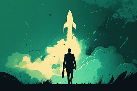 ai generated illustration Startup business concept. rocket is launching flying for growth businessの素材