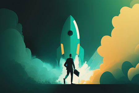 ai generated illustration Startup business concept. rocket is launching flying for growth businessの素材