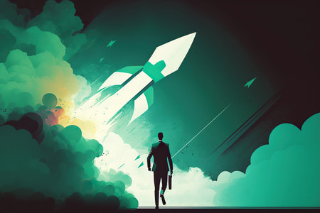 ai generated illustration Startup business concept. rocket is launching flying for growth businessの素材