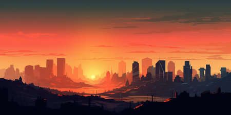 ai generated illustration City Sunset Backgroundの素材