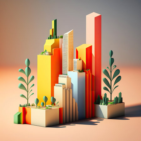 ai generated  Illustration blocks of office with tree growthの素材
