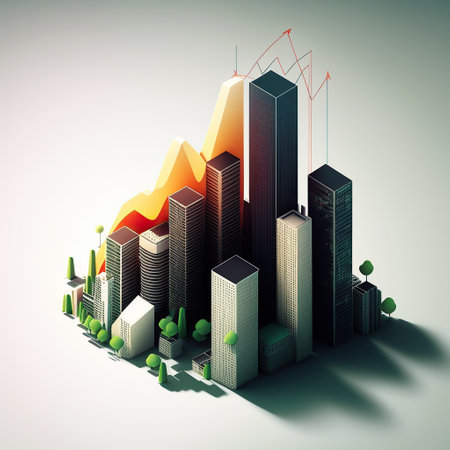 ai generated  Illustration blocks of office with arrow pointing upの素材