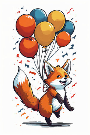 ai generated  Illustration Fox Flying With Balloonの素材