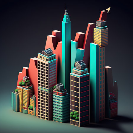 ai generated  Illustration blocks of office with arrow pointing upの素材