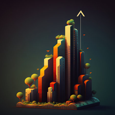 ai generated  Illustration blocks of office with arrow pointing upの素材