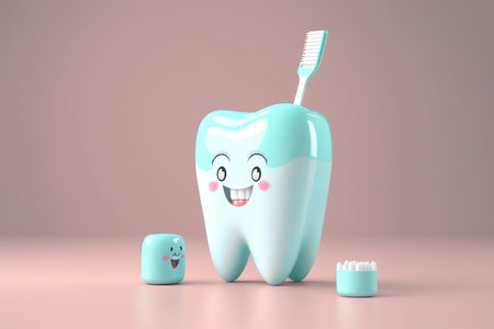 ai generated  Illustration Cute cartoon tooth and toothbrushの素材