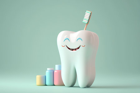 ai generated  Illustration Cute cartoon tooth and toothbrushの素材
