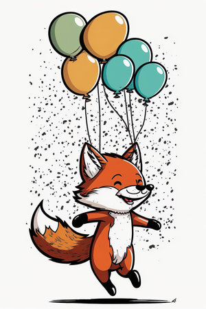 ai generated  Illustration Fox Flying With Balloonの素材