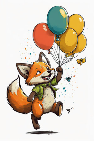 ai generated  Illustration Fox Flying With Balloonの素材