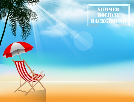 Summer holiday background with beach umbrella and chairのイラスト素材