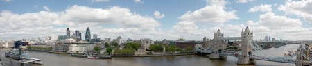 Panorama with Tower Bridge, Tower of London, City of London and HMS Belfastの写真素材