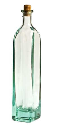 Empty old-fashioned glass medicine bottle with cork stopper isolated on a white backgroundの写真素材