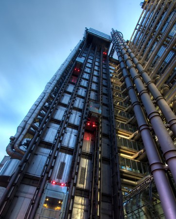 Lifts on the side of Lloyds building, London, Englandの写真素材