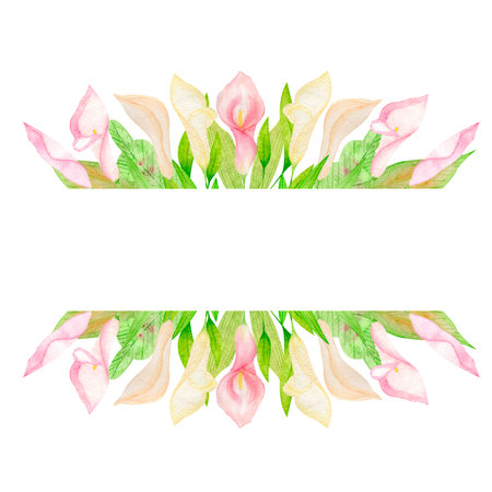 Watercolor set frame wreath calla lilies hand drawnの写真素材