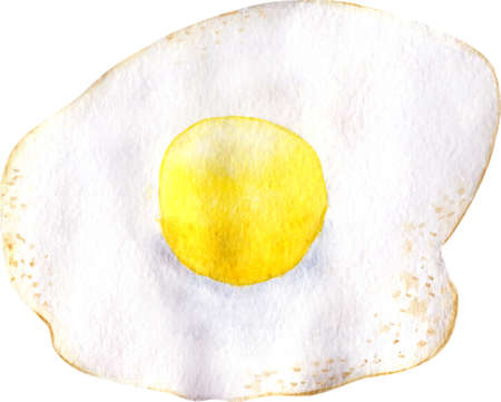 Watercolor clipart breakfast fried egg hand drawn paintingの写真素材