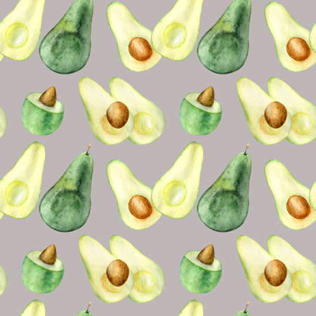 Watercolor seamless pattern fruit avocado hand drawn paintingの写真素材