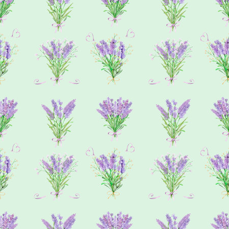 Watercolor seamless pattern Lavender Arrangement Clipart hand drawnの写真素材
