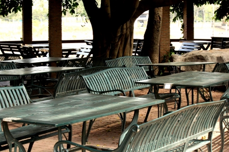 Table of the restaurant. In an outdoor garden.の写真素材