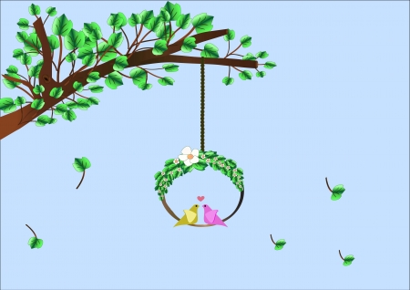 Bird lovers romantic construct nests on high trees.のイラスト素材