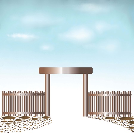 Gated entrance Doors sky background and multicolored stoneのイラスト素材