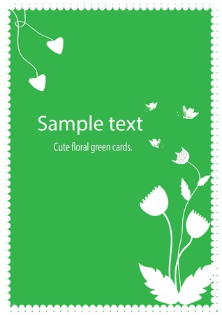Pattern, backgrounds, green card with butterfly flower pattern and a white heart.のイラスト素材