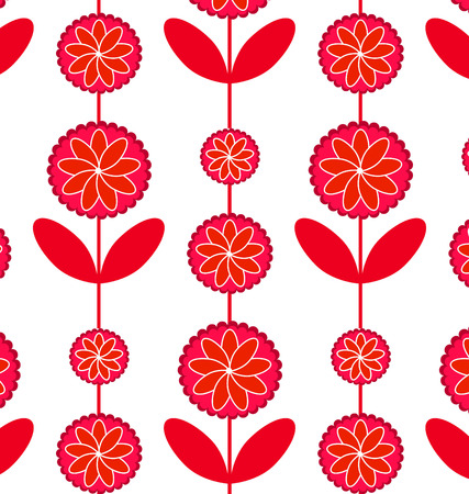 Abstract Seamless geometric repeating pattern with wave lines Vector illustration and flowers red .のイラスト素材