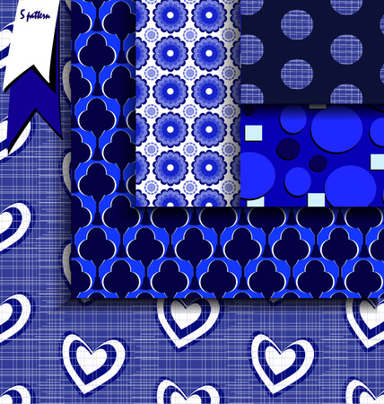Seamless blue and white geometric patterns. Vectorのイラスト素材