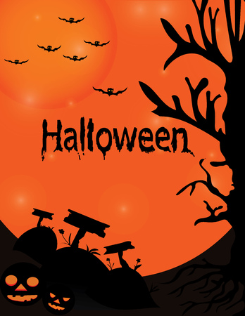 Halloween day Scary halloween background with moon and old treeのイラスト素材
