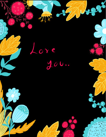 Invitation frame, leaf and flower abstract pattern with blue background.のイラスト素材