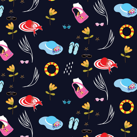 Patterns of women in summer on blue backgroundのイラスト素材