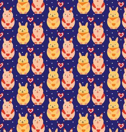 Rabbit pattern lovers on blue backgroundのイラスト素材