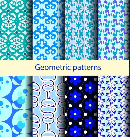 set Geometric patterns, curved lines, blue wavesのイラスト素材