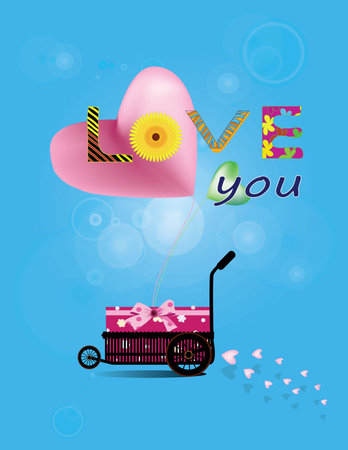 Heart gift present with fly hearts and balloon vector illustration for designのイラスト素材