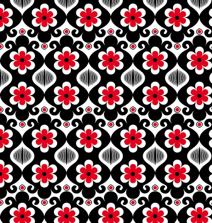 Floral patterned tiles Seamless red and blackのイラスト素材