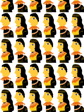 Seamless patterns face patterns pattern of men and women in ancient timesのイラスト素材