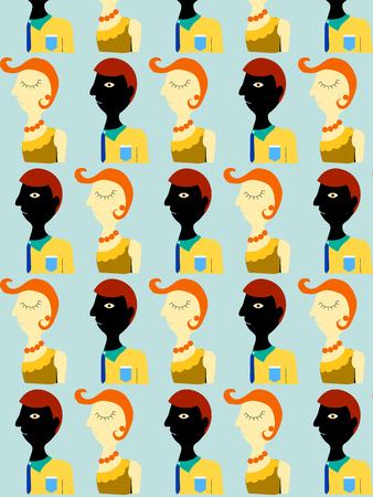 Seamless patterns face patterns pattern of men and womenのイラスト素材