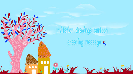 Vector landscape of nature cartoon with house and tree.のイラスト素材