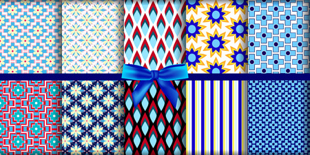 set Seamless geometric pattern, triangular geometryのイラスト素材