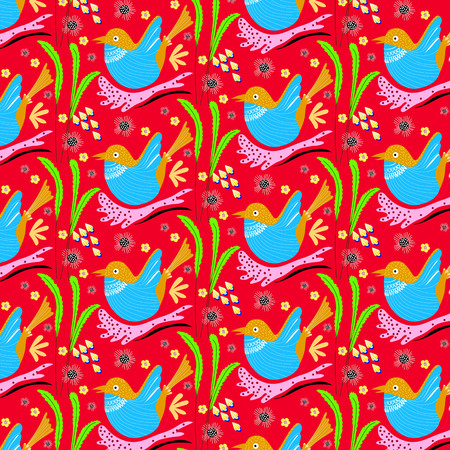 Bird pattern on red background Vector illustration, seamless abstract backgroundのイラスト素材